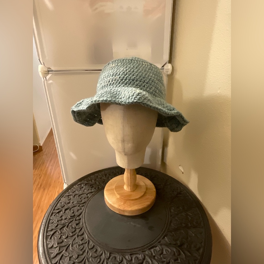 Robin egg blue handmade crochet bucket/sun hat adult sized small/medium